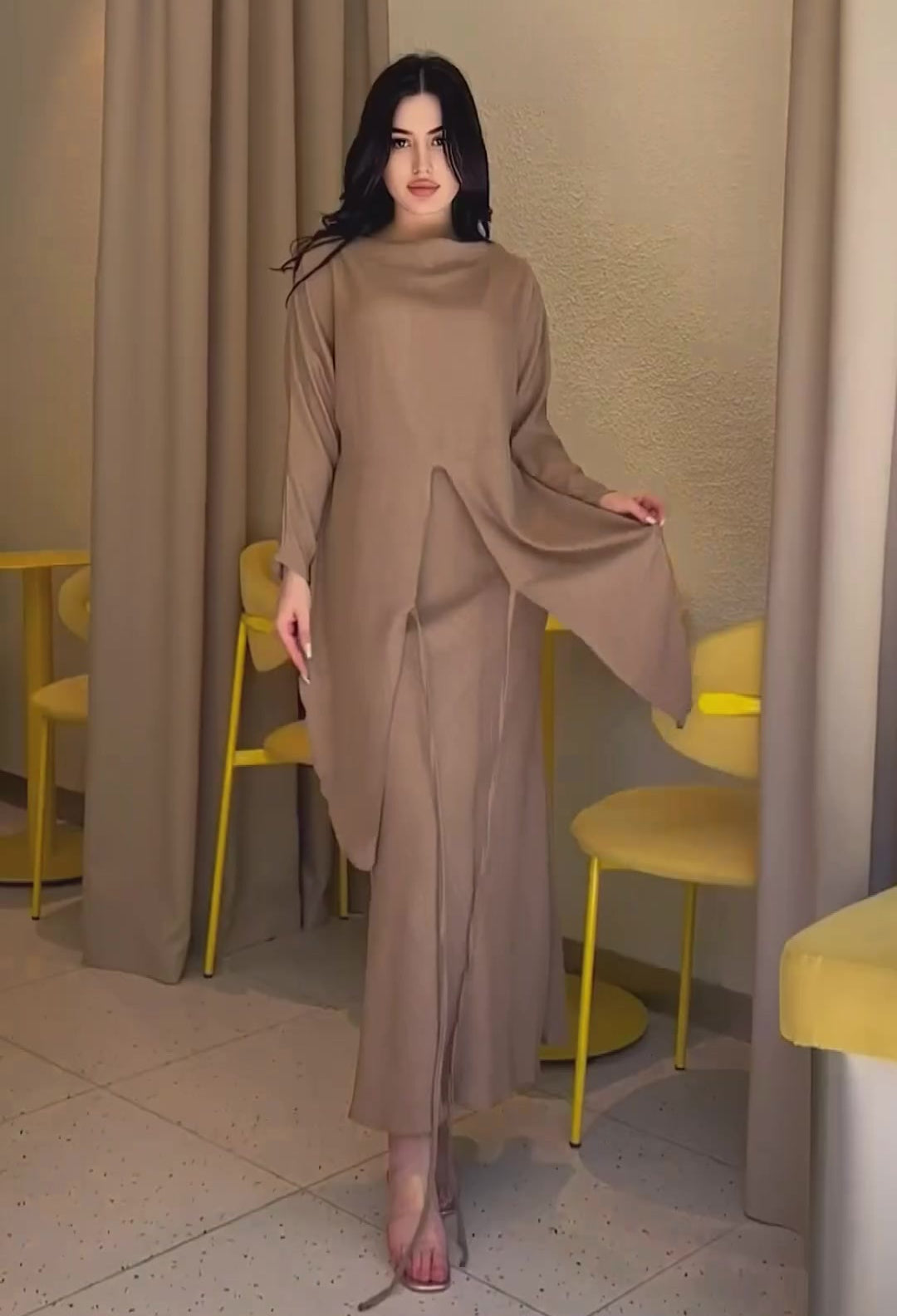 Satin Crossover Tie Cinched Waist Skirt Set