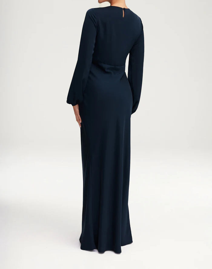 Sophia Heavy Satin Maxi Abaya Dress - Deep Navy