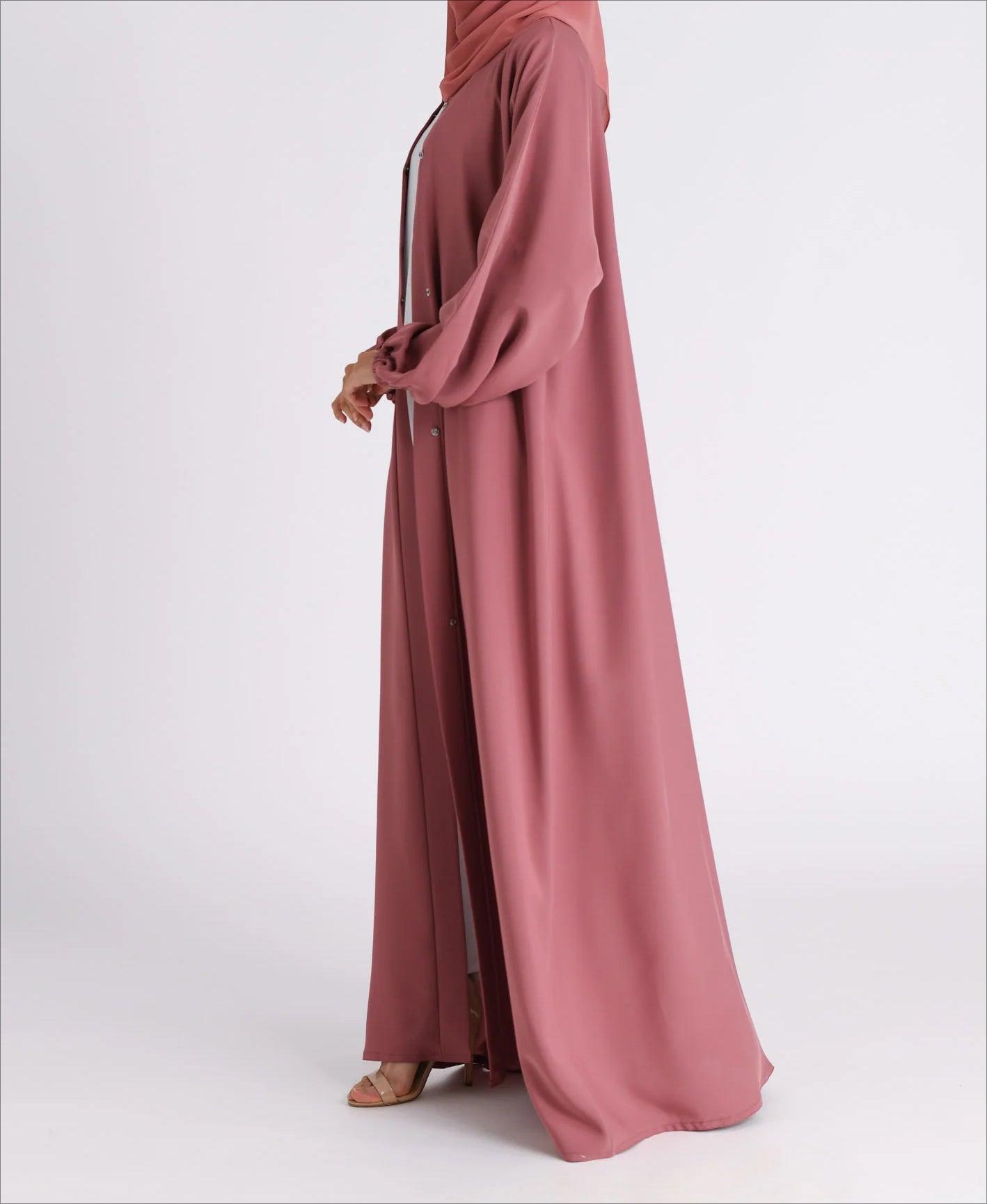 Classic Solid Open Abaya with Shrinking Cuffs - DarkPink