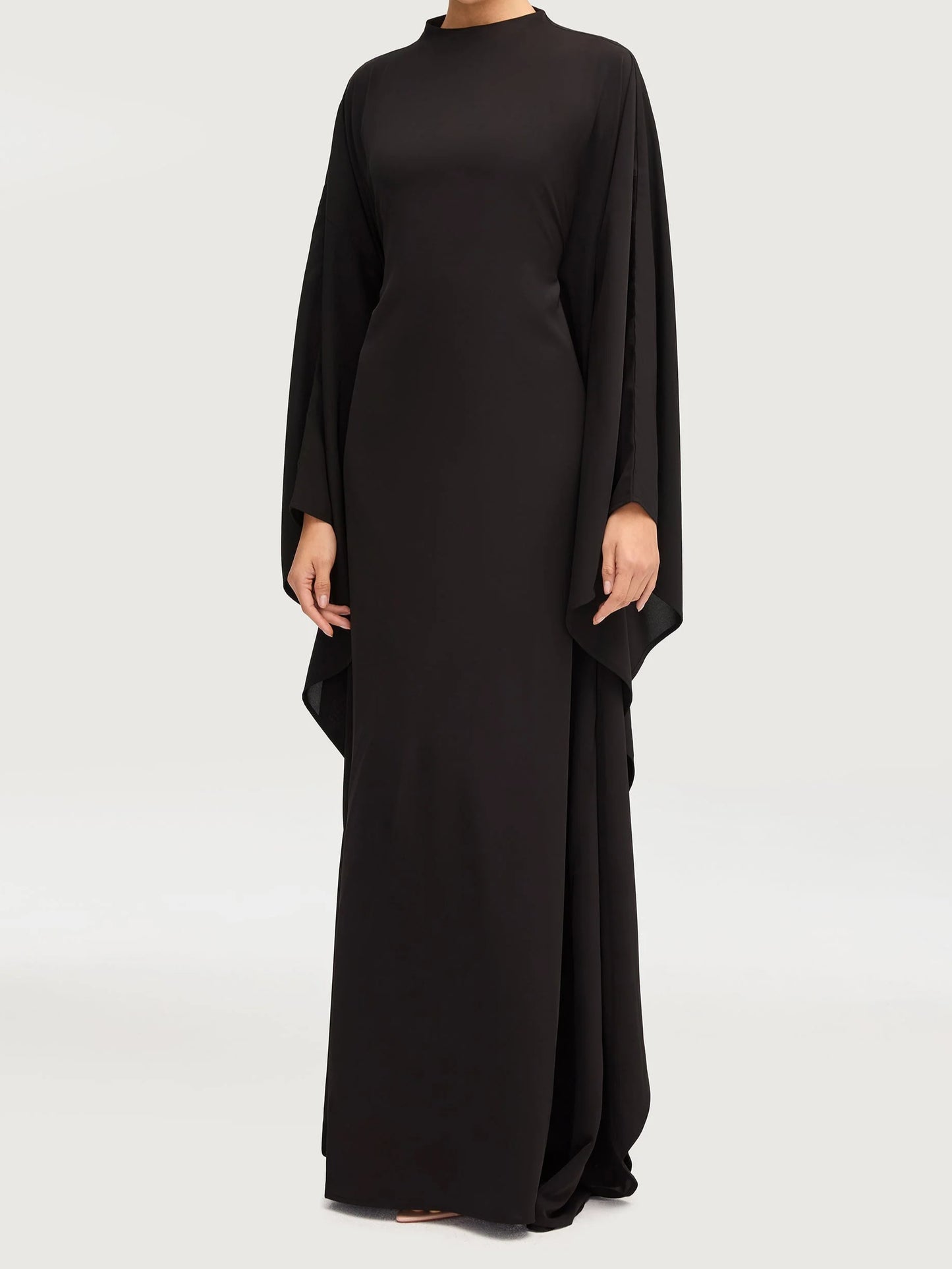Salma Wings Inner Tie Abaya Dress - Black