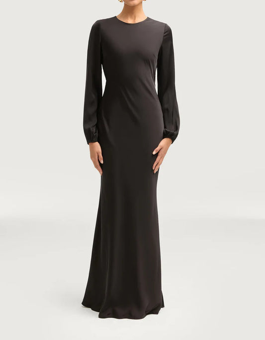 Sophia Heavy Satin Maxi Abaya Dress - Night Black