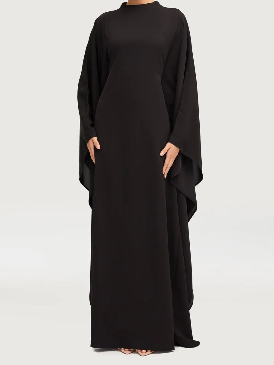 Salma Wings Inner Tie Abaya Dress - Black