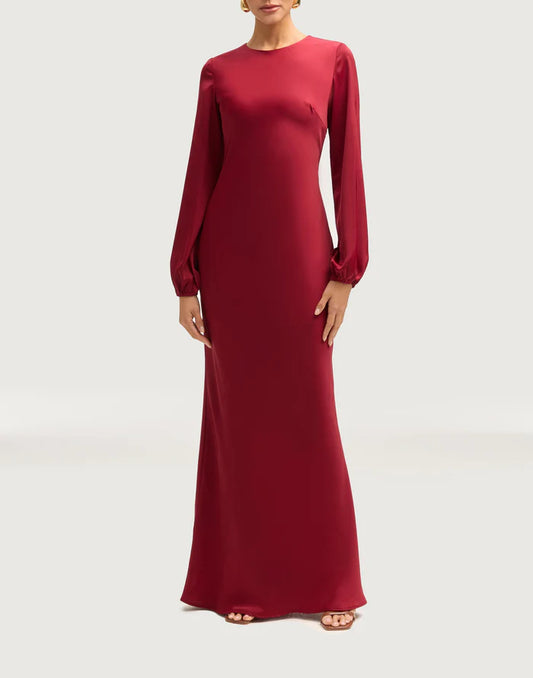Sophia Heavy Satin Maxi Abaya Dress - Hot Red