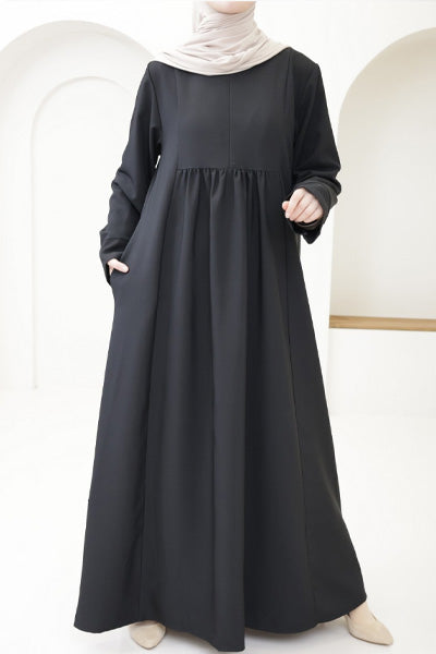 Ladies' Comfortable and Stylish Flared Skirt Front-zip Dress-Black