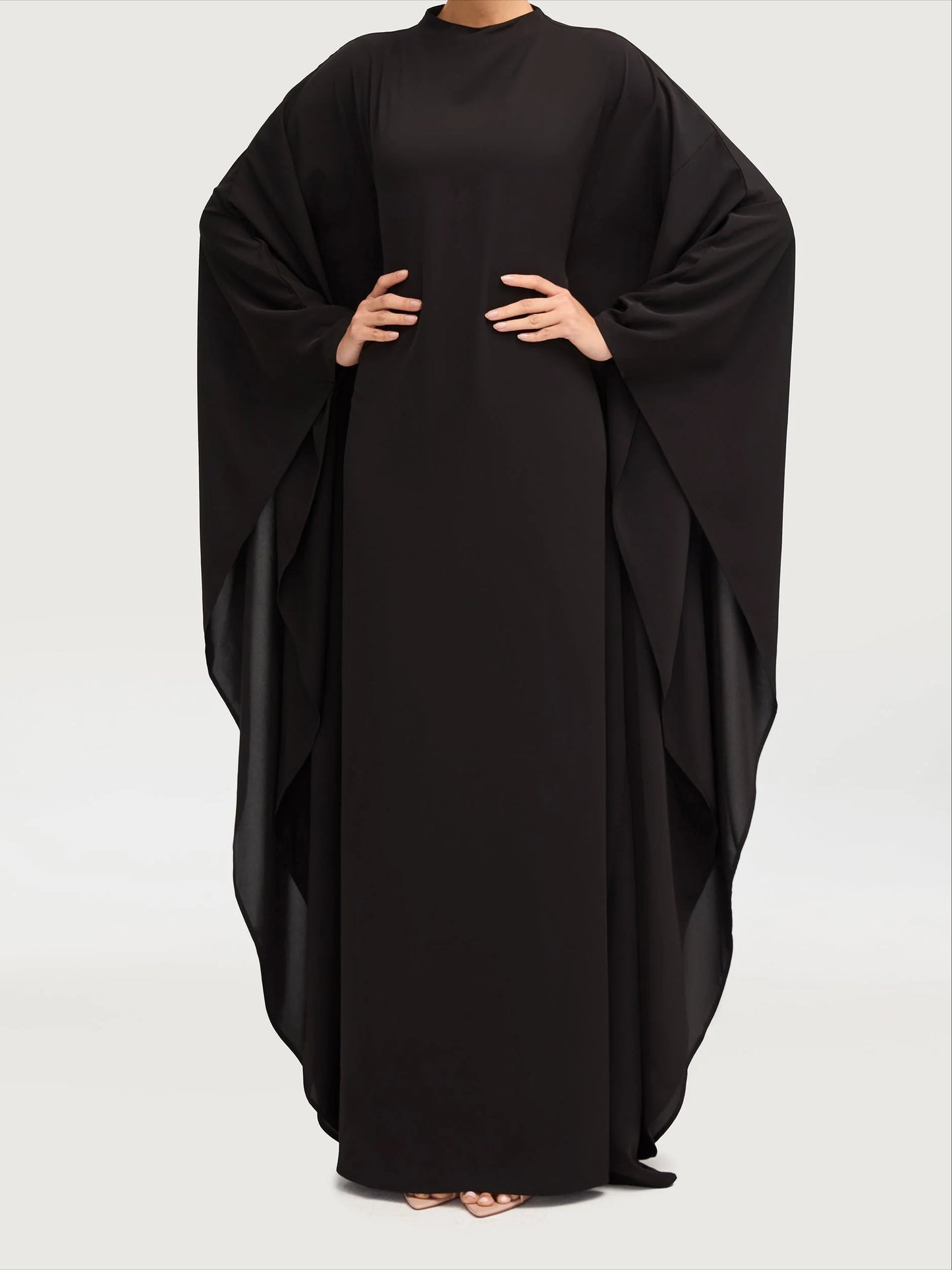 Salma Wings Inner Tie Abaya Dress - Black