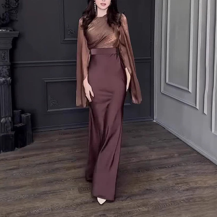 Women's Patchwork Satin Slim Dress