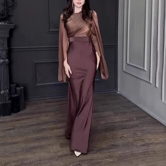 Women's Patchwork Satin Slim Dress