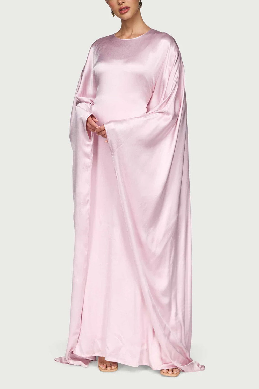 Satin Butterfly Maxi Dress-Pastel Pink