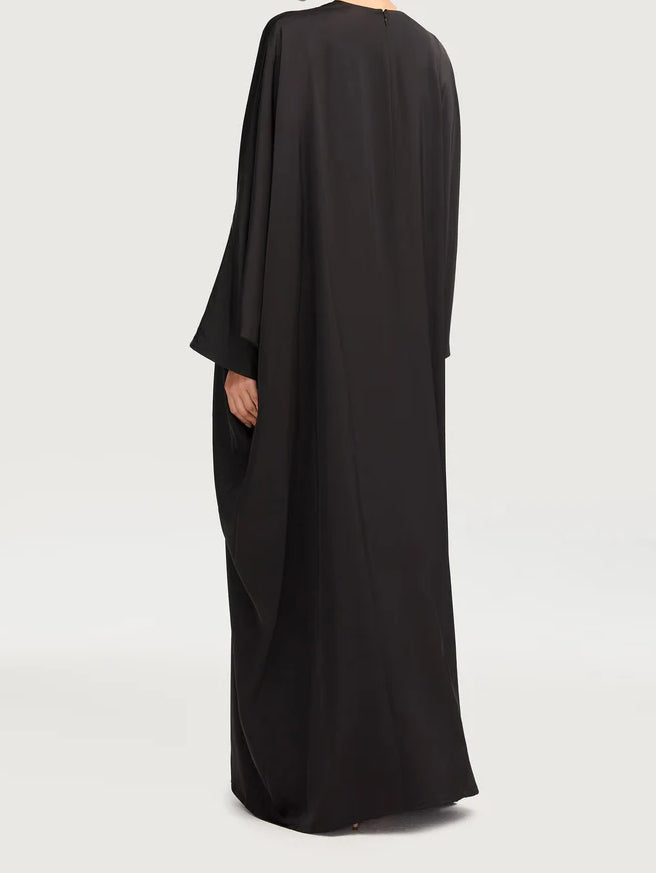 Mahina Tie Bow Satin Kaftan - Black