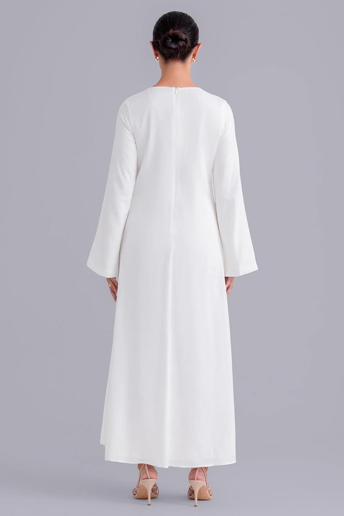 Elegant Pure White Front Cross Design Abaya Maxi Dress for Women