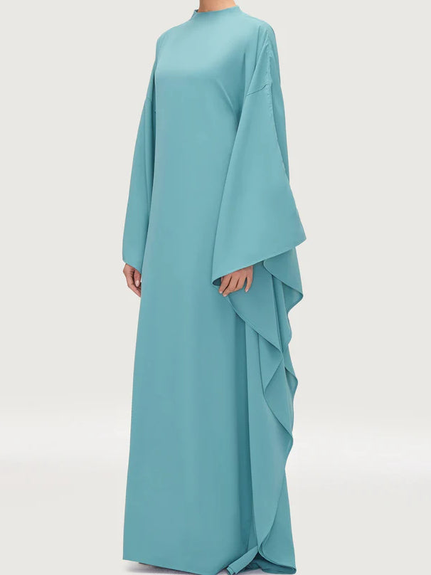 Salma Wings Inner Tie Abaya Dress - Pool Blue