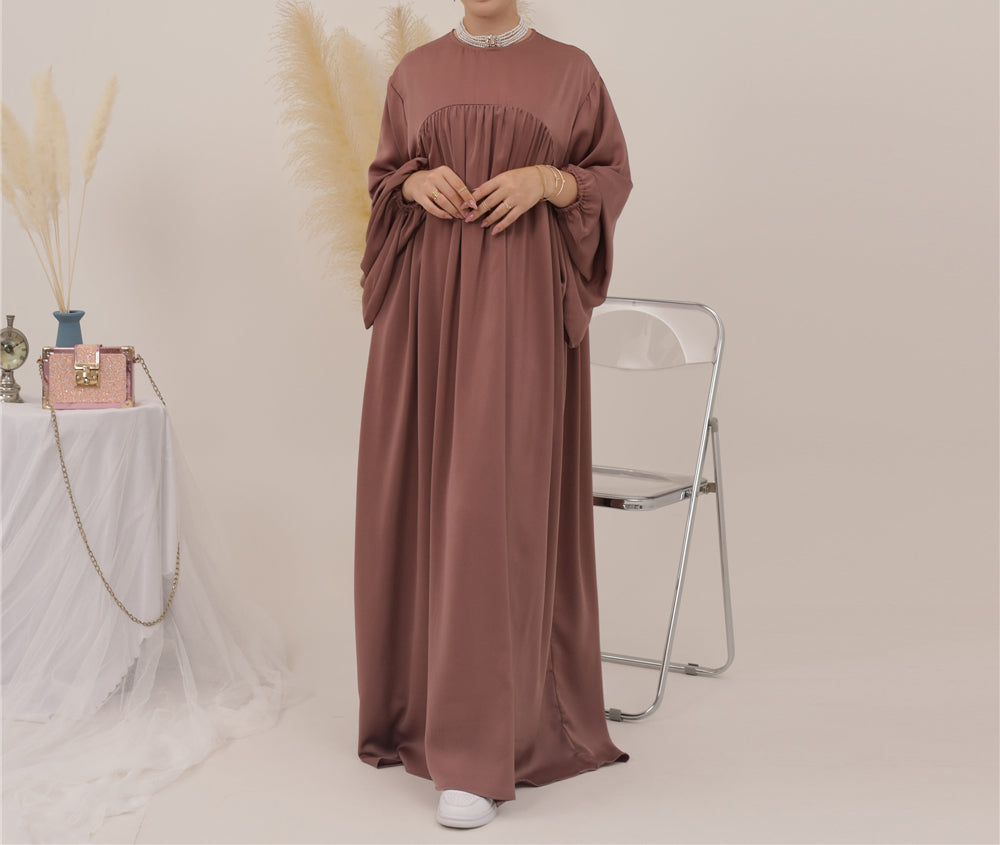 Eternal Blossom Satin Abaya Dress - Cinnamon