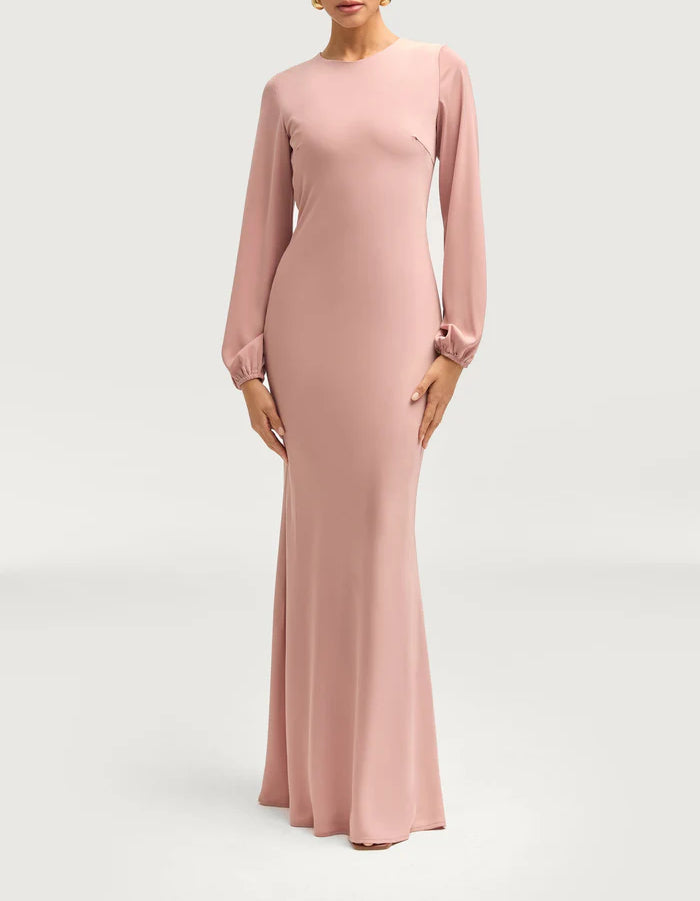 Sophia Heavy Satin Maxi Abaya Dress - Lovely Pink