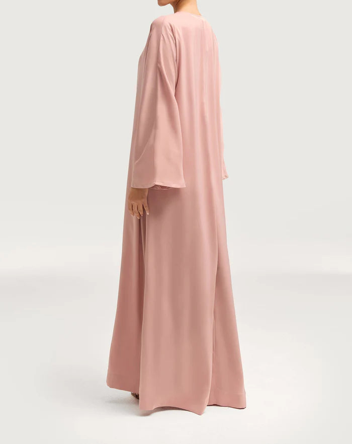 Sophia Heavy Satin Open Abaya Robe - Lovely Pink
