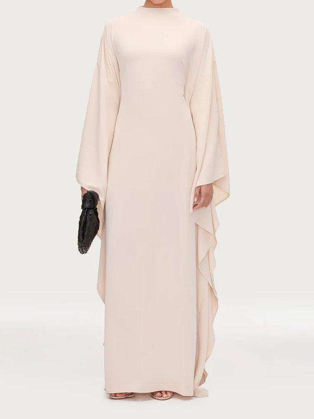 Salma Wings Inner Tie Abaya Dress - Beige