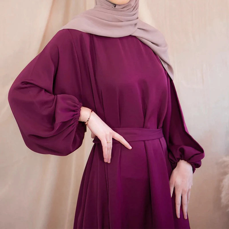 Zeenat Solid Satin Abaya Dress - Maroon