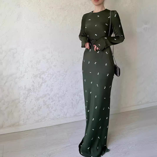 Women's Long-sleeved Slim Ruffled A-line Dress