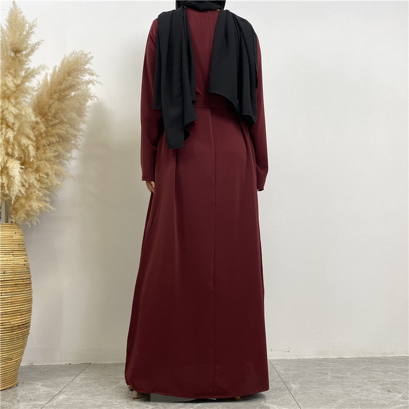 Women's Plain Lace-up Pocket Abaya Dress
