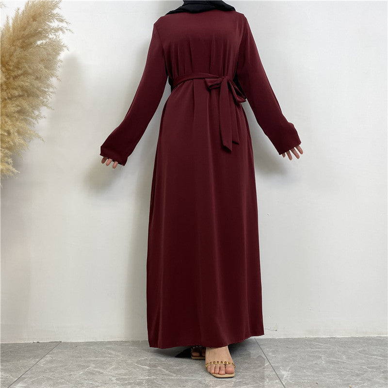 Women's Plain Lace-up Pocket Abaya Dress