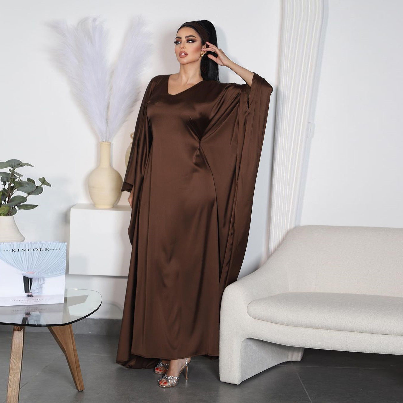 Elegant Muslim Women's Beautiful Coffee Abaya Dress
