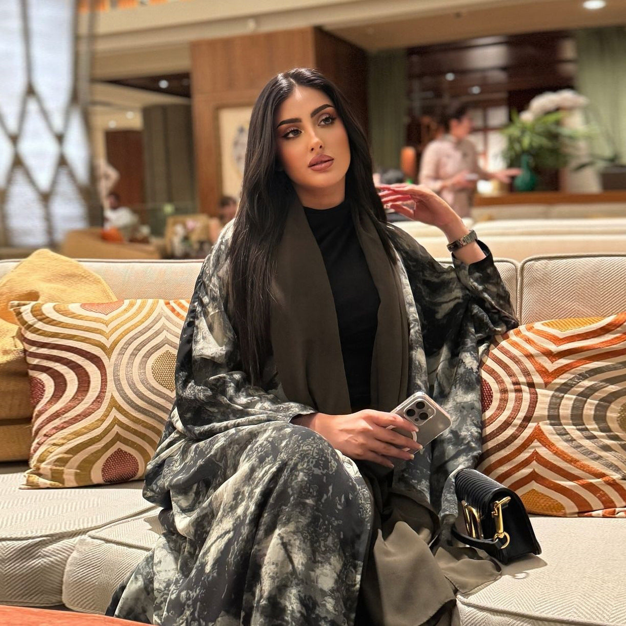 Fashionable Women's Open Front Abaya