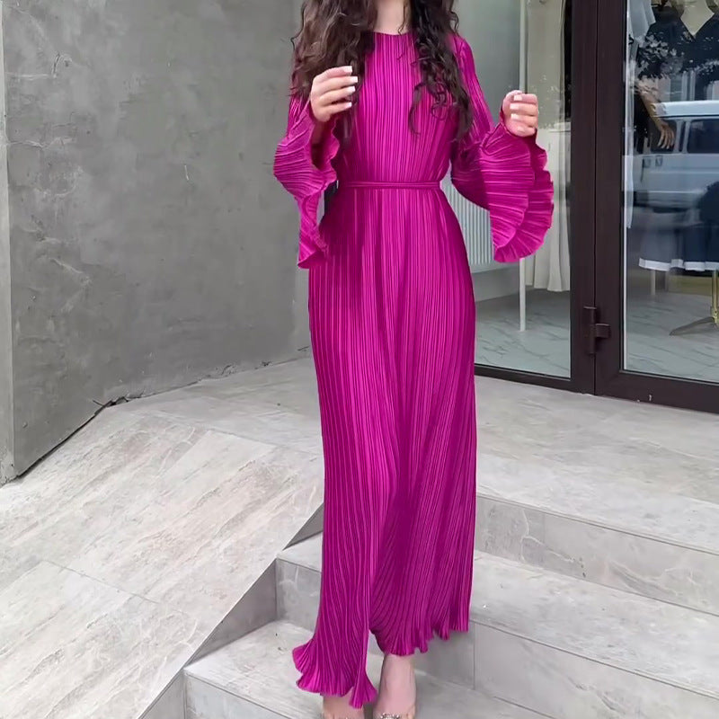 Women's Pleated Flared-sleeved Mixi Dress