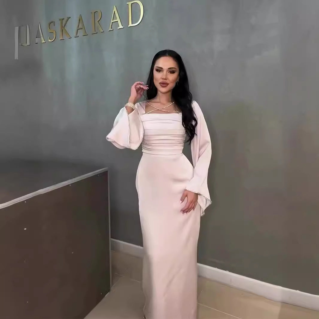 Women's Long-sleeved Satin Slim Dress