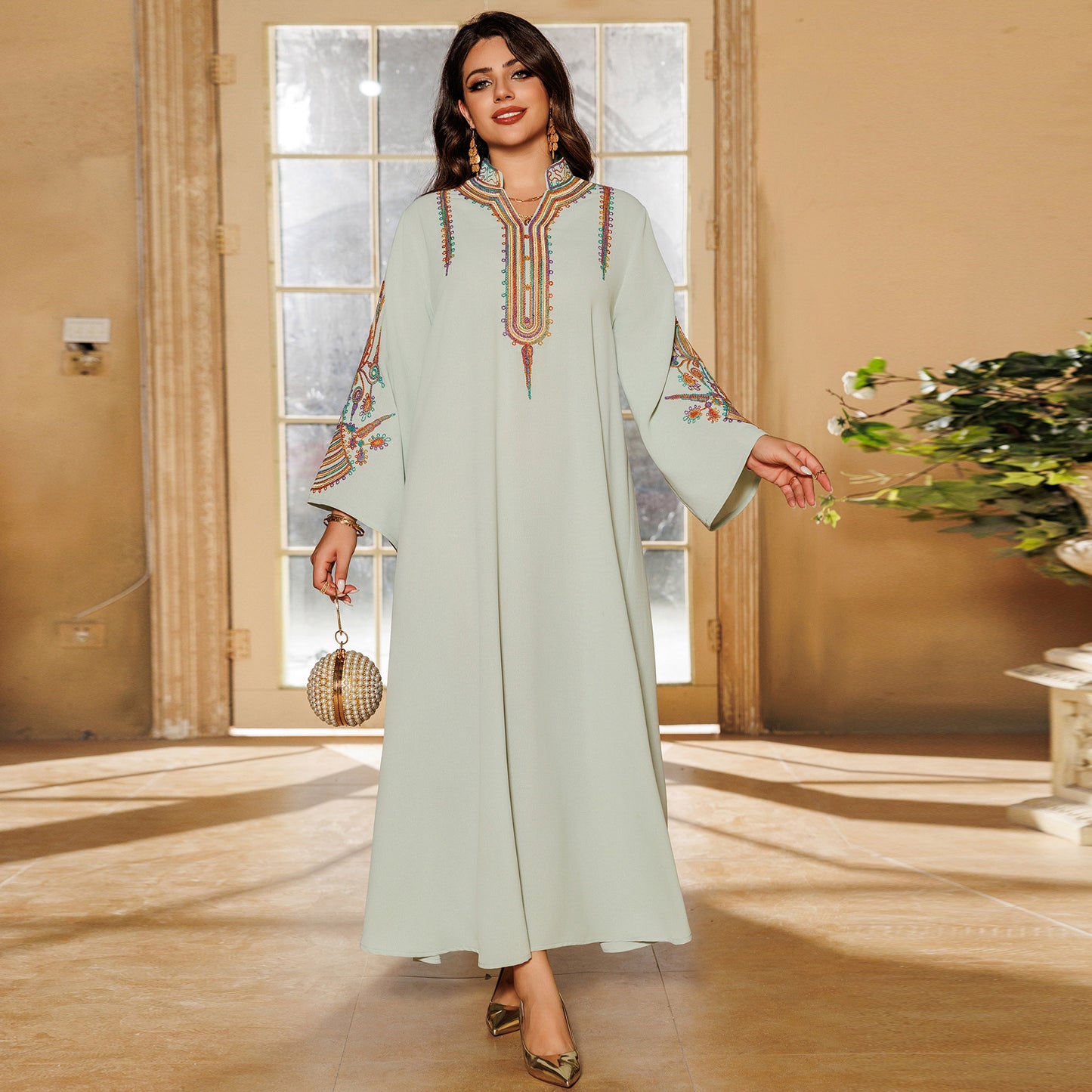 Women's Embroidered Rope Pullover Dress - LightGreen