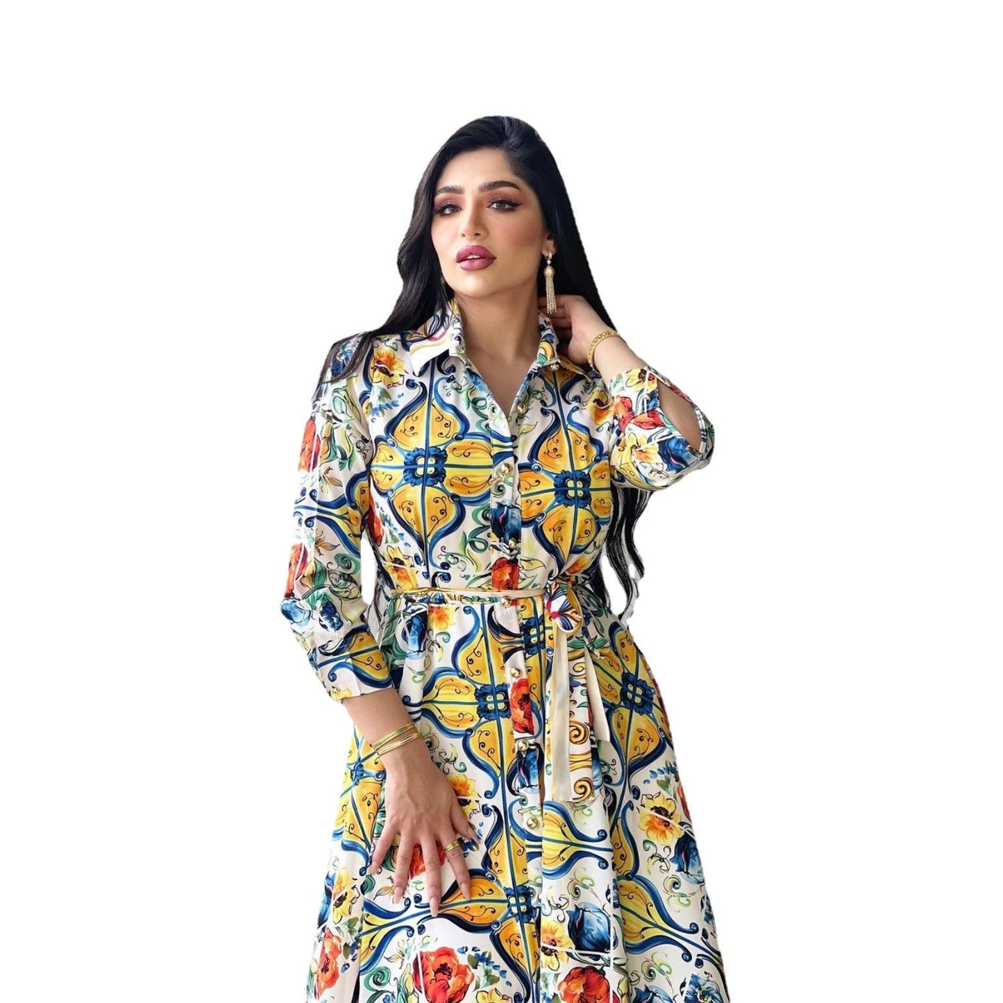 Elegant Floral Long Sleeve Maxi Dress