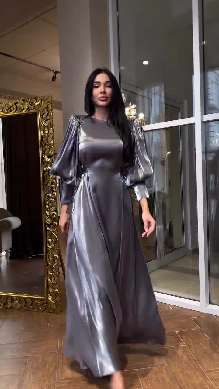 Women's Long-sleeved Satin Slim Tie Dress