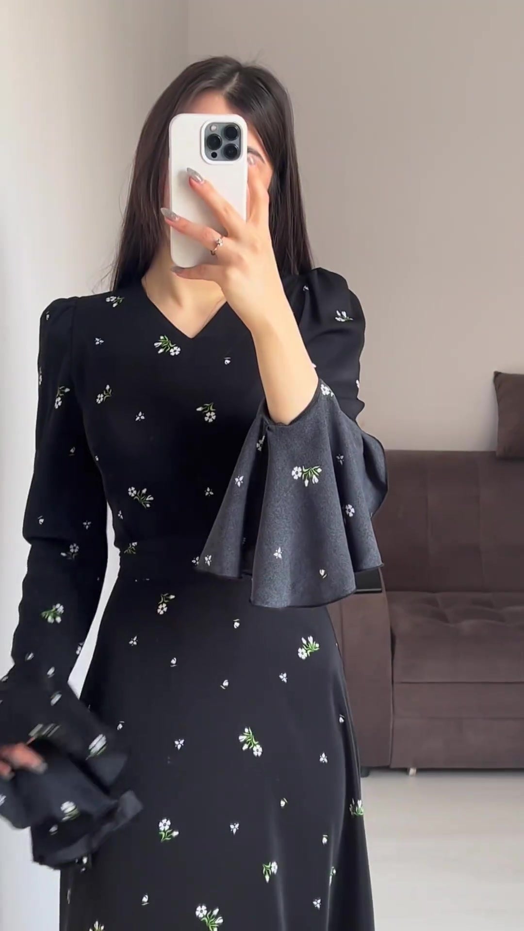 Ruffled Sleeves Cinched Waist Floral Gentle Wind Dress