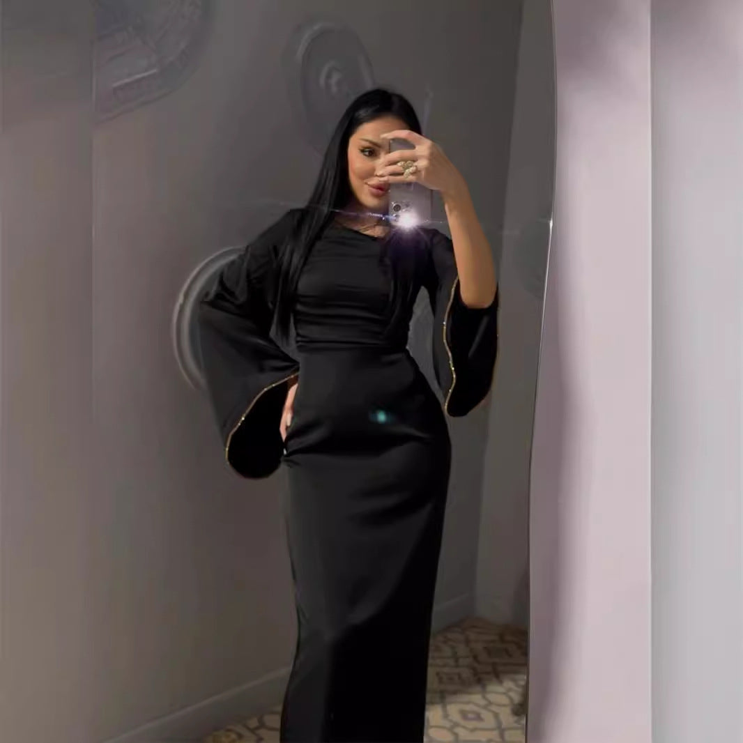 Women's Long-sleeved Satin Slim Dress