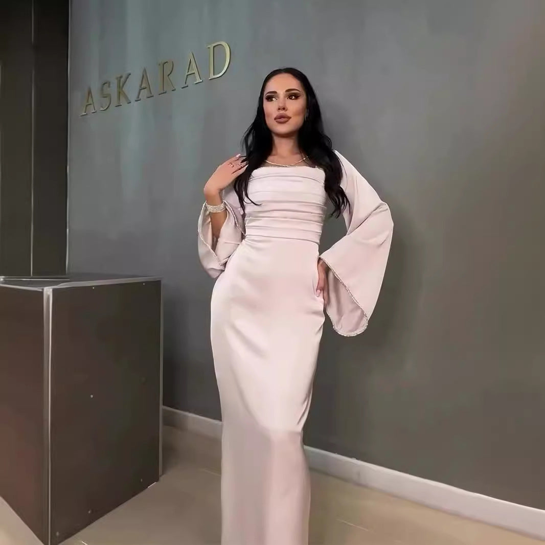 Women's Long-sleeved Satin Slim Dress