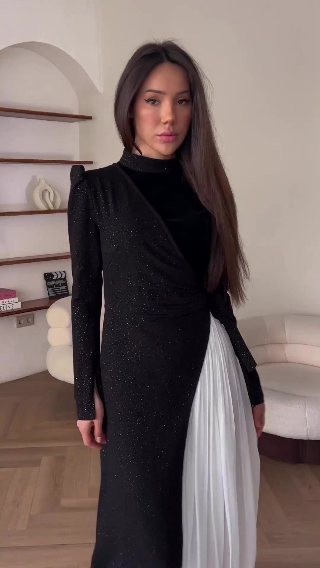 Women's Long-sleeved Panels Fake Two-piece Dresses