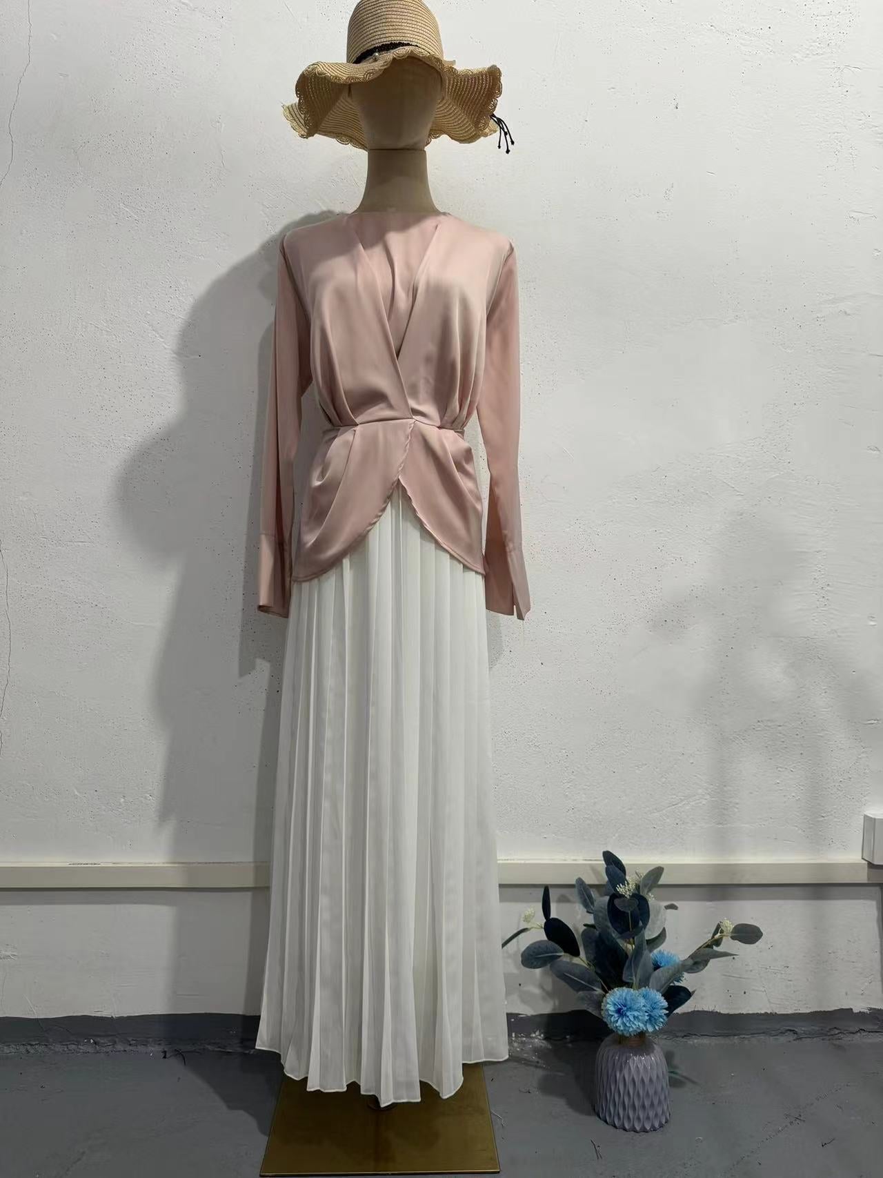 Women's Pressed Pleated Long-sleeved Dress
