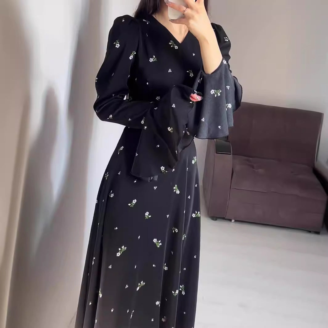 Ruffled Sleeves Cinched Waist Floral Gentle Wind Dress
