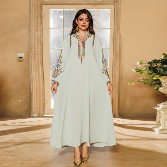 Women's Embroidered Rope Pullover Dress - LightGreen