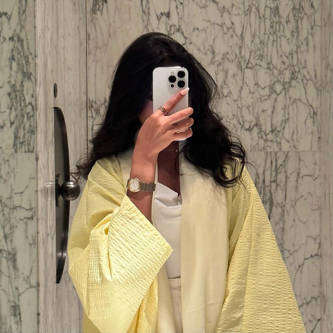 Stylish Yellow Open Front Abaya