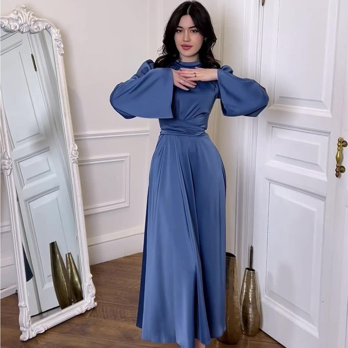 Solid Satin Waist Slimming Dress