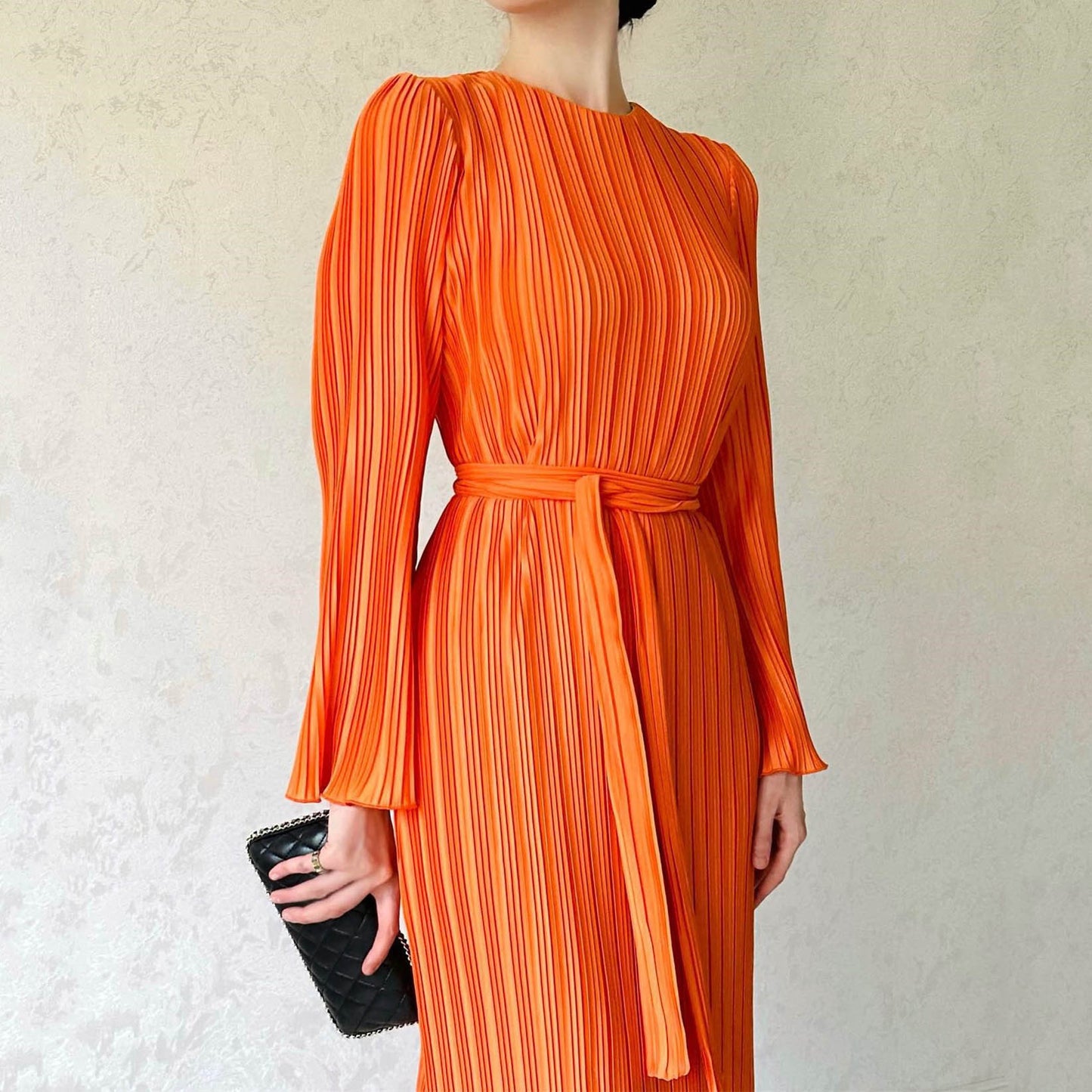 Women's Pleated Flared-sleeved Mixi Dress