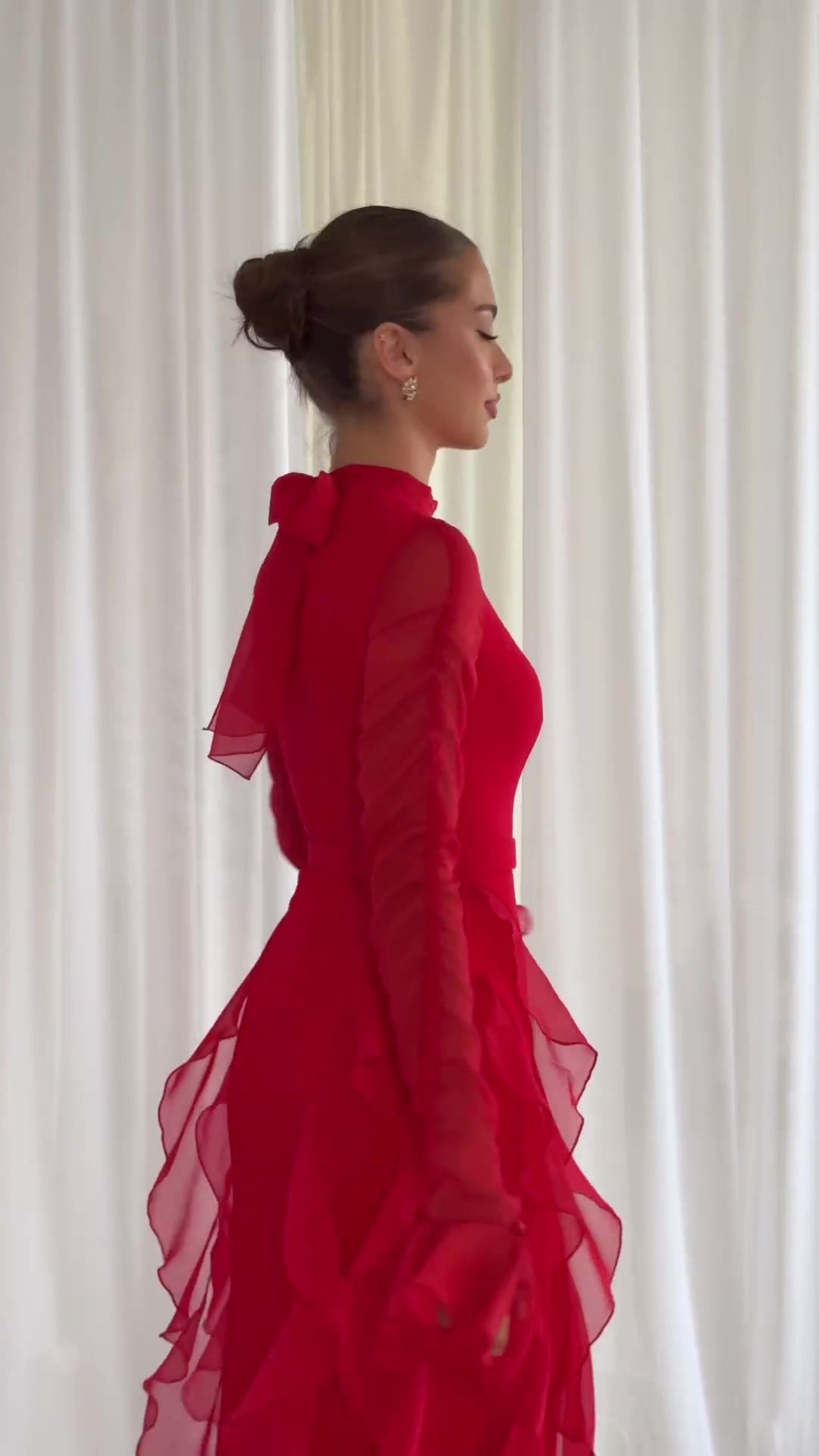 Ruffled Panels Chiffon Half-neck Dress
