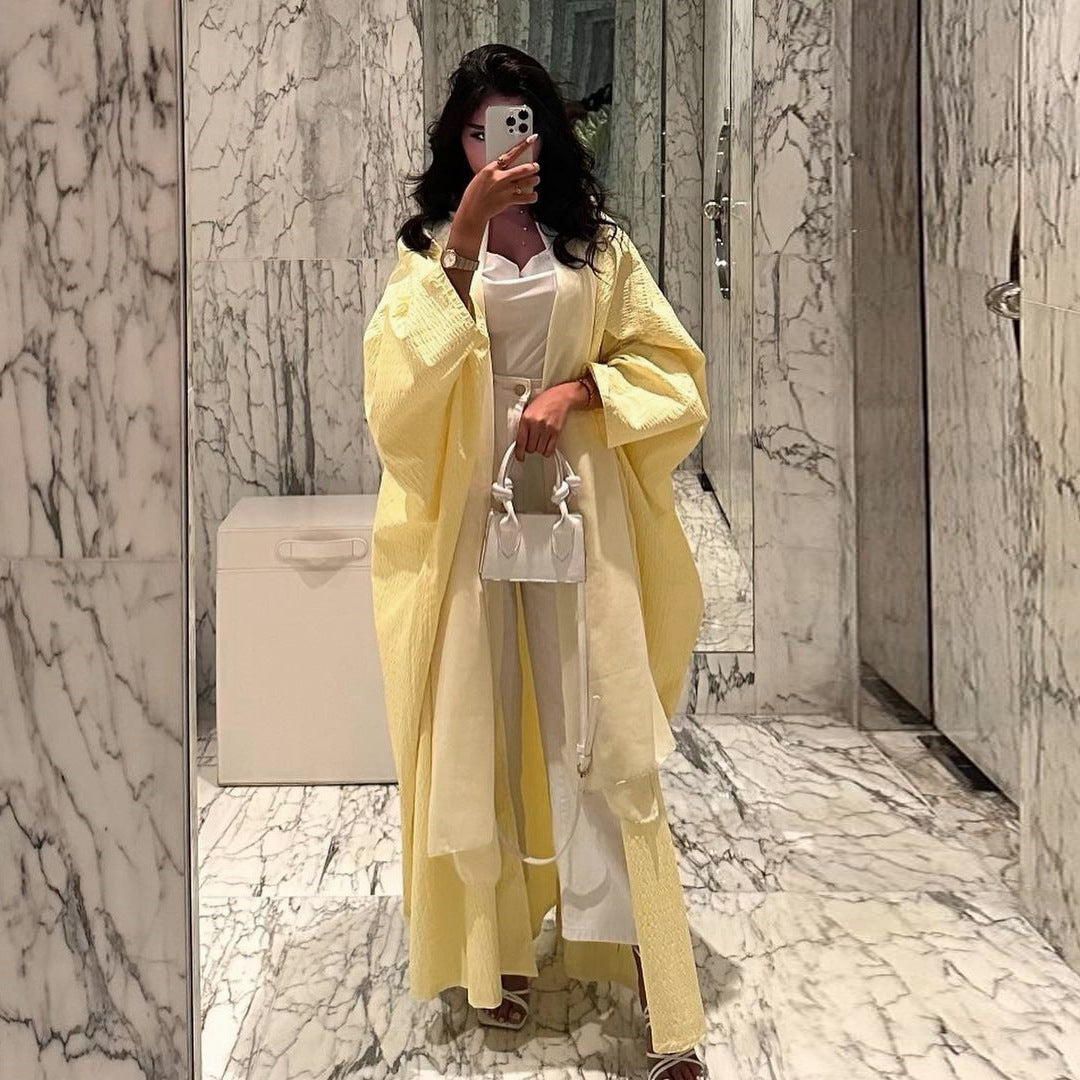 Stylish Yellow Open Front Abaya