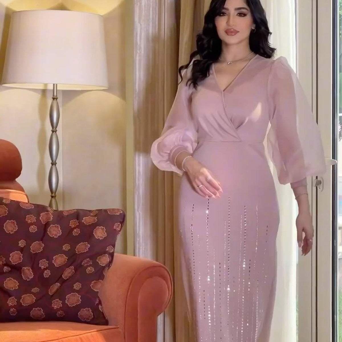 Women's V-neck Mesh Sequins Dress