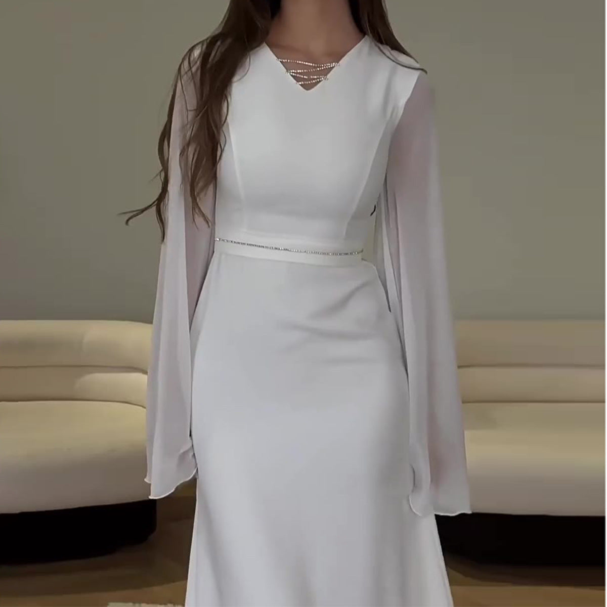 Women's V-neck Long-sleeved Dress