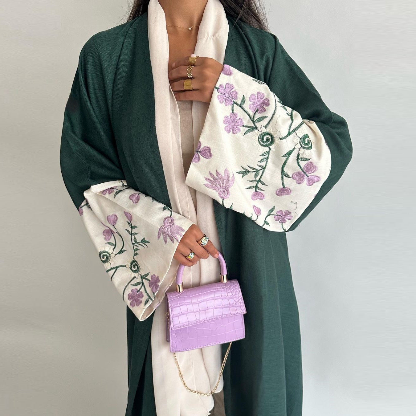 Fashionable Layered Open Front Abaya