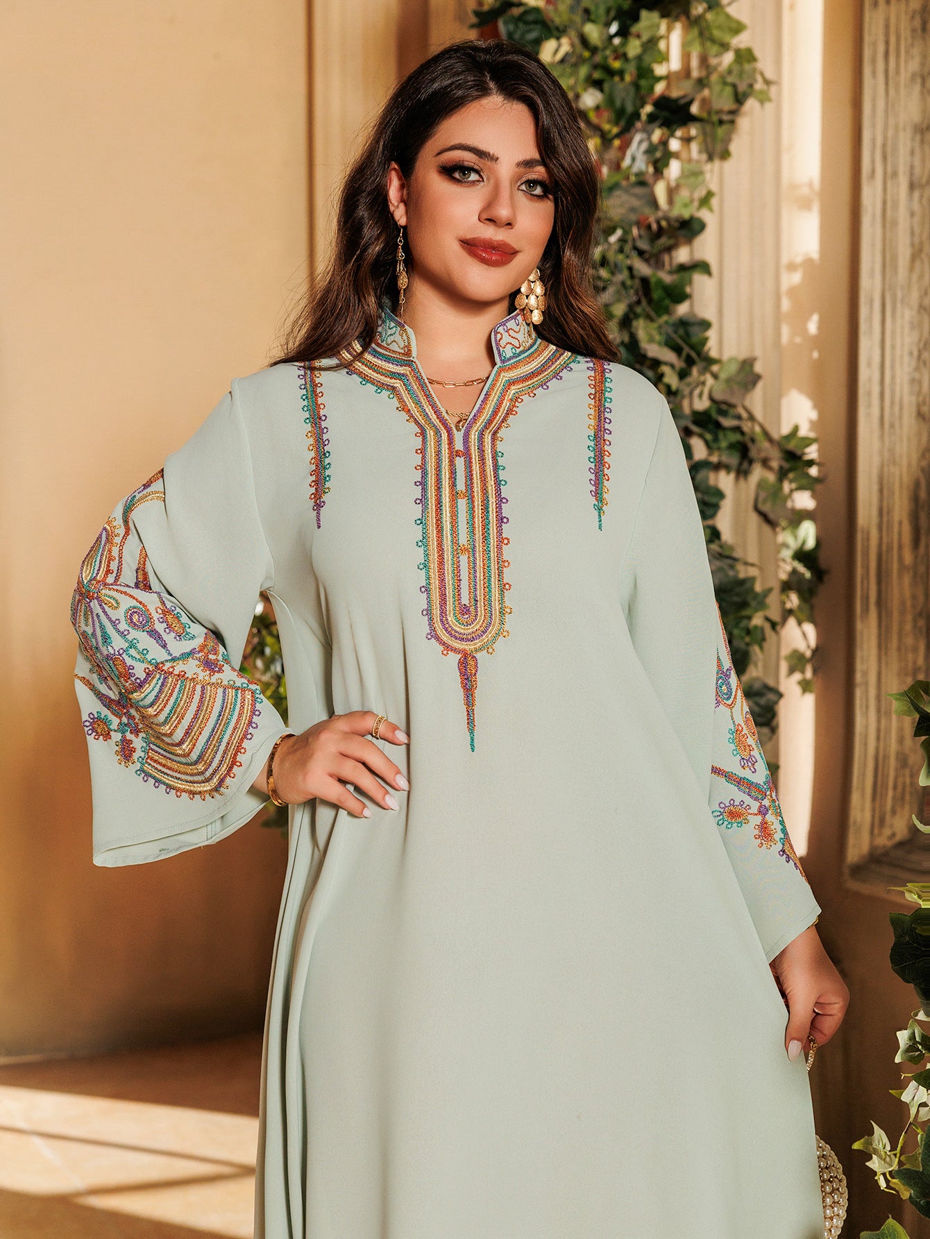 Women's Embroidered Rope Pullover Dress - LightGreen