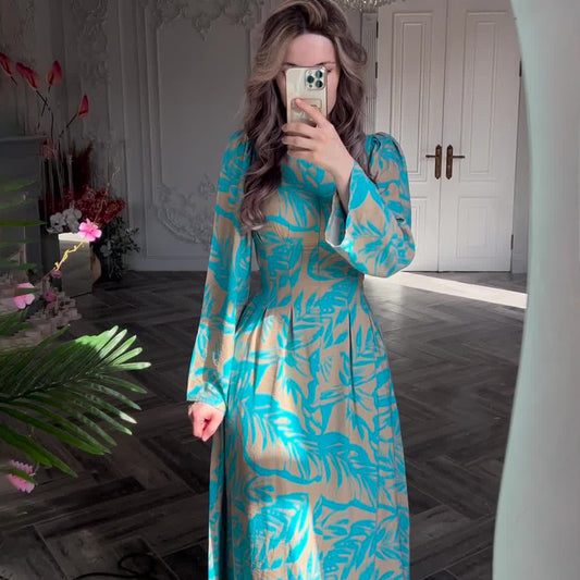 Printed Waist-cinching Midi Dress