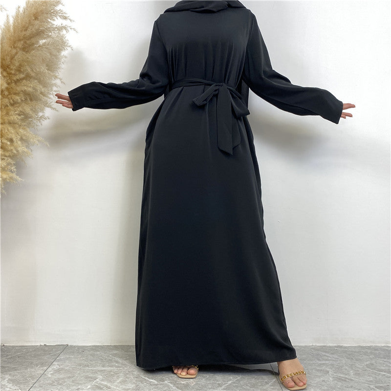Women's Plain Lace-up Pocket Abaya Dress