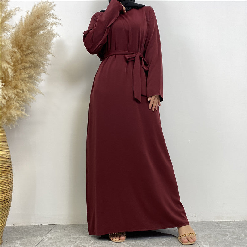 Women's Plain Lace-up Pocket Abaya Dress