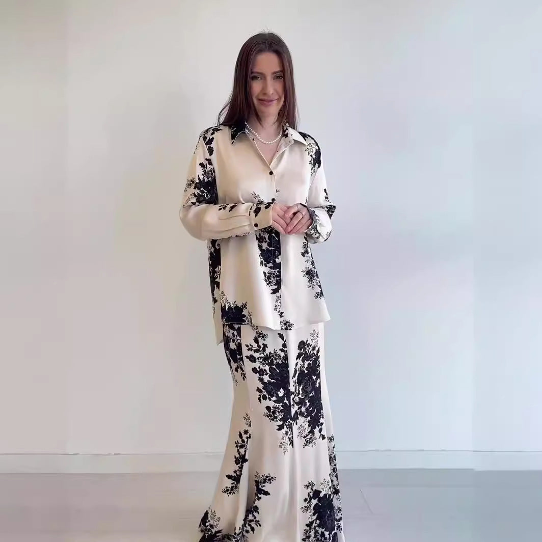 Women's Satin Print Skirt Set